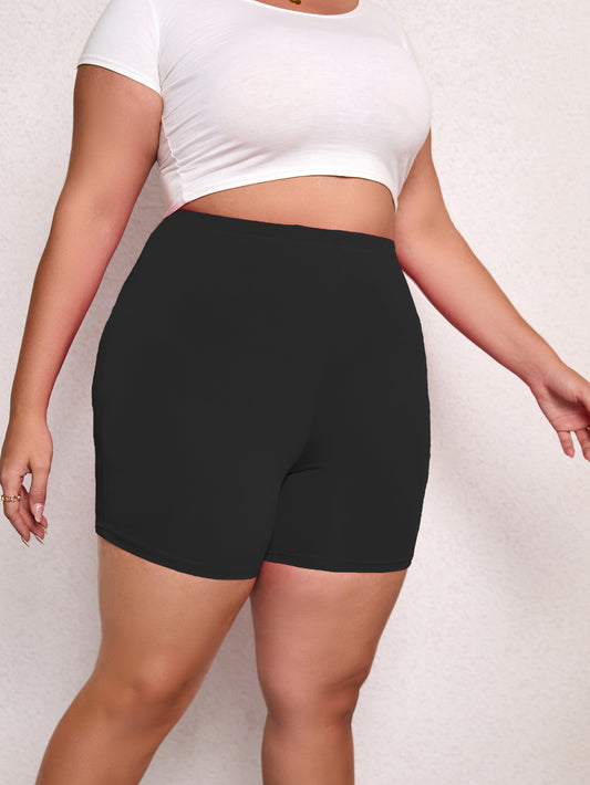 Plus Size High Waist Lift Hip Solid Color Skinny High Elastic Bottom Sports Women's Shorts