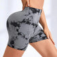 Women's Tie Dye High Waist V-Back Scrunch Yoga Shorts, Seamless Sport Athletic Shorts With Stretch Fabric, Fitness Workout Bottoms