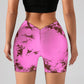 Women's Tie Dye High Waist V-Back Scrunch Yoga Shorts, Seamless Sport Athletic Shorts With Stretch Fabric, Fitness Workout Bottoms