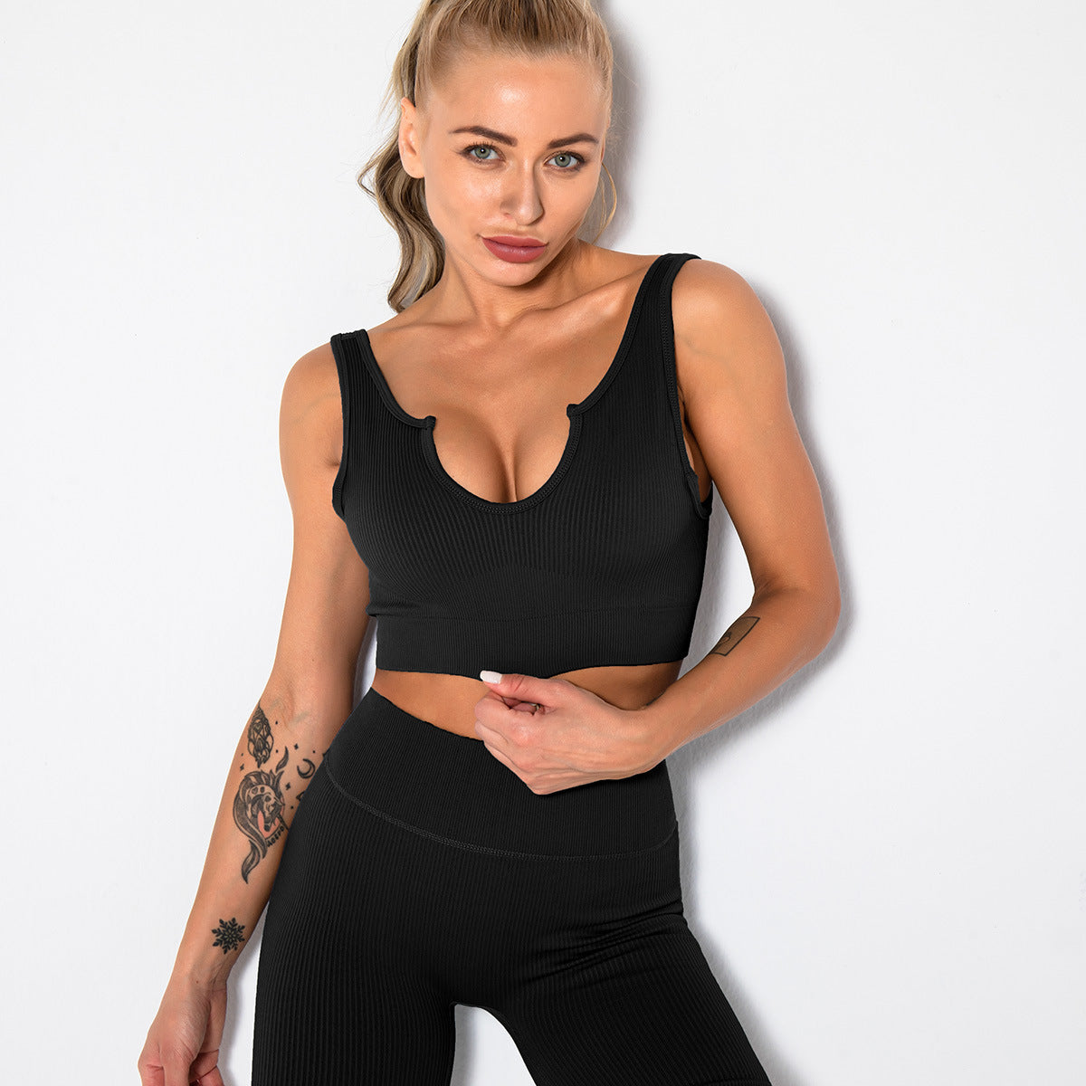 Workout Sets For Women 2 Piece Seamless Ribbed Crop Tank High Waist Shorts Yoga Outfits