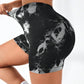 Women's Tie Dye High Waist V-Back Scrunch Yoga Shorts, Seamless Sport Athletic Shorts With Stretch Fabric, Fitness Workout Bottoms