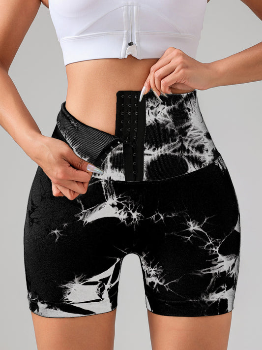 Women’s Tie-Dye Button Sports Shorts – High Waist Fitness, Yoga & Everyday Summer Wear